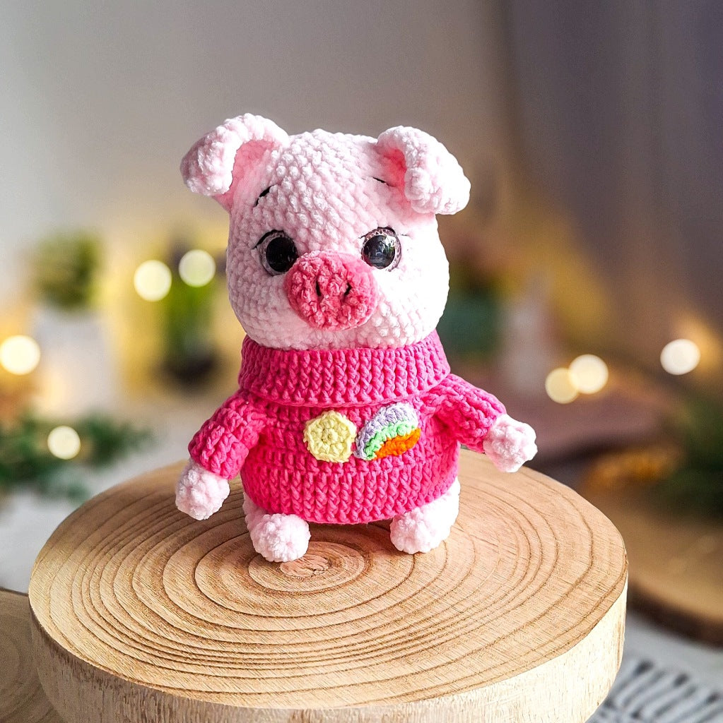 Chubby Piglet Plush Toy, Handmade Amigurumi, 21 cm