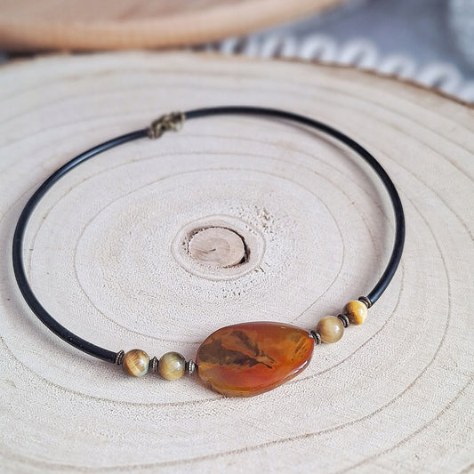 Agate Choker, 40–45 cm, on Memory Wire, Adjustable Necklace