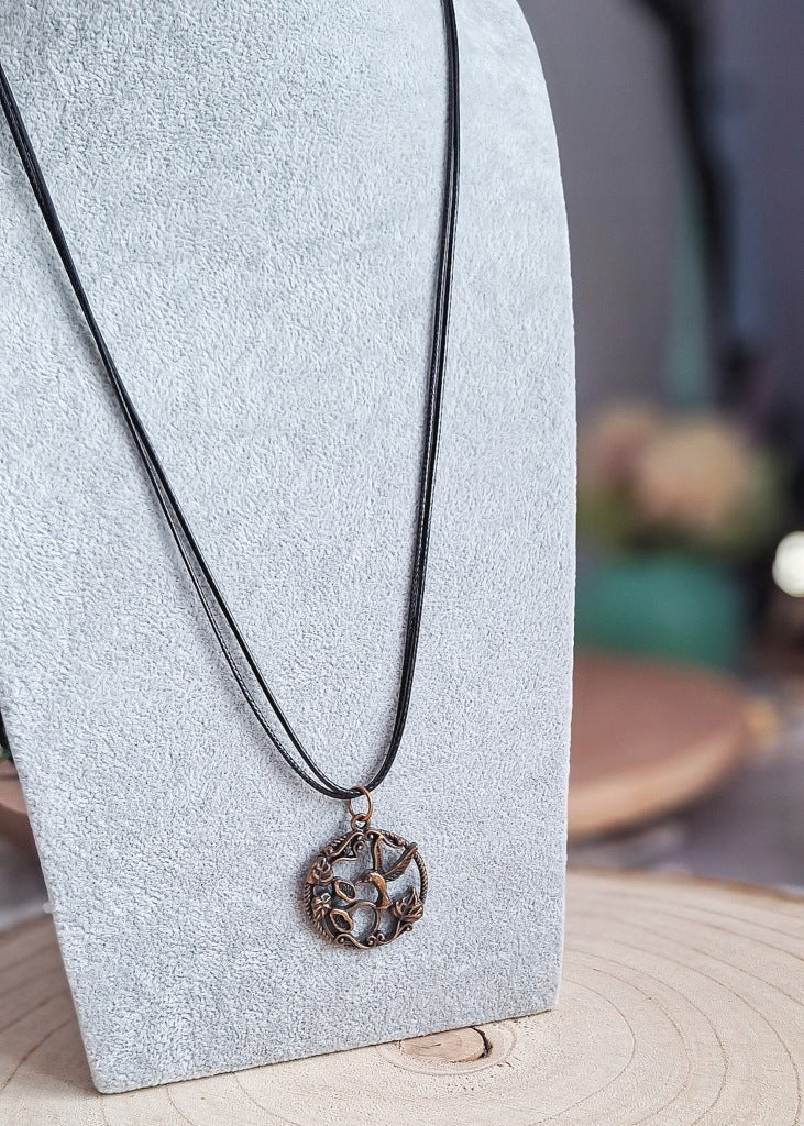 Bird on a Tree Necklace, Vintage Pendant on a Cord, Retro Style