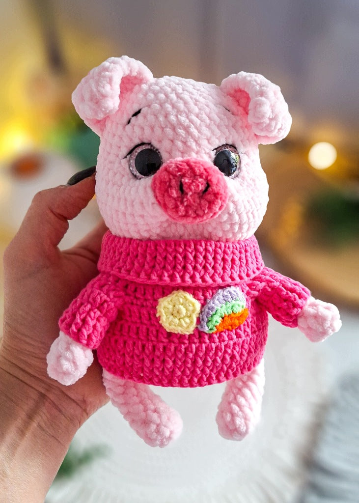 Chubby Piglet Plush Toy, Handmade Amigurumi, 21 cm