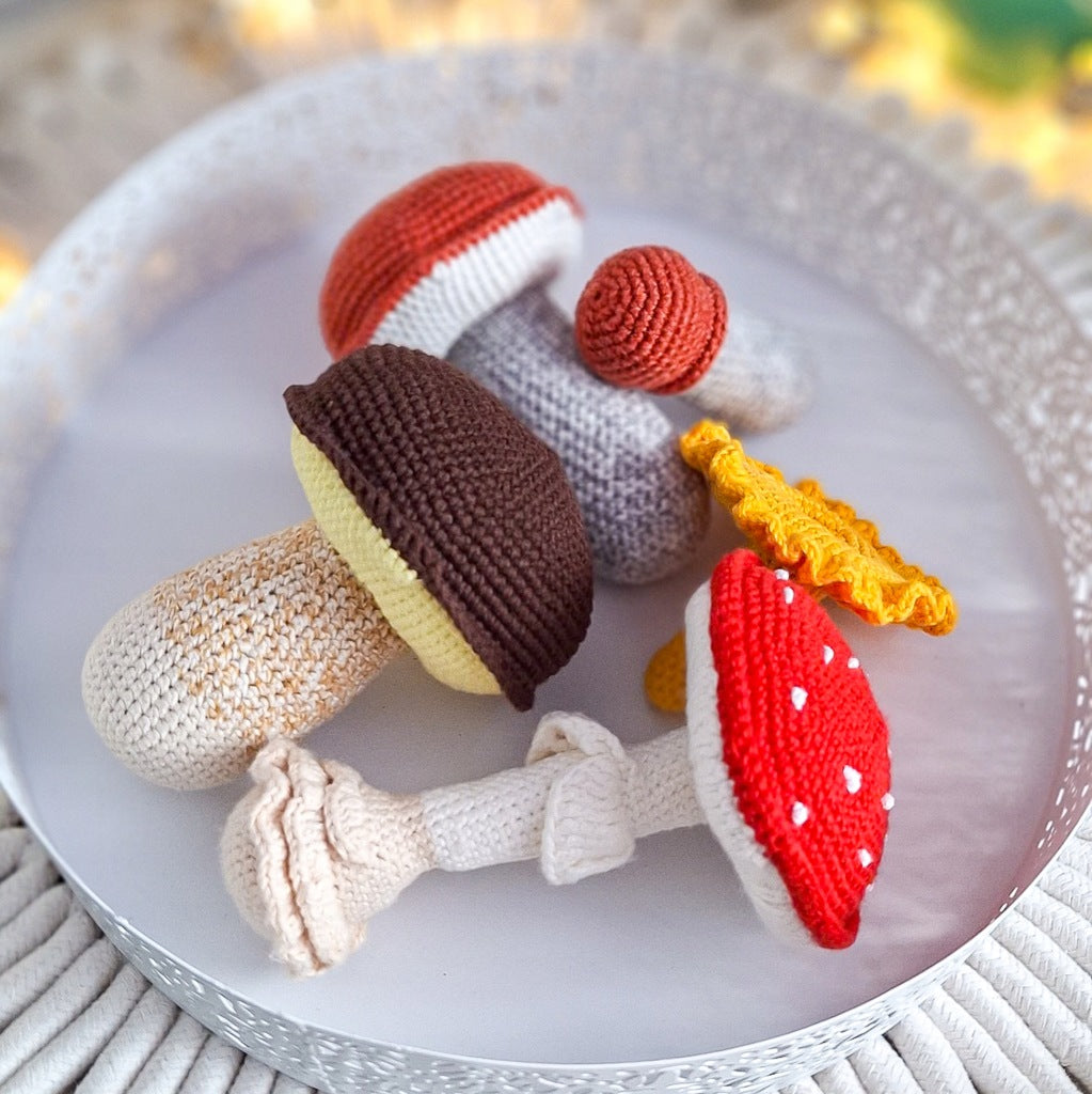 Crochet Mushroom Set, 5 pcs – Montessori, Handmade