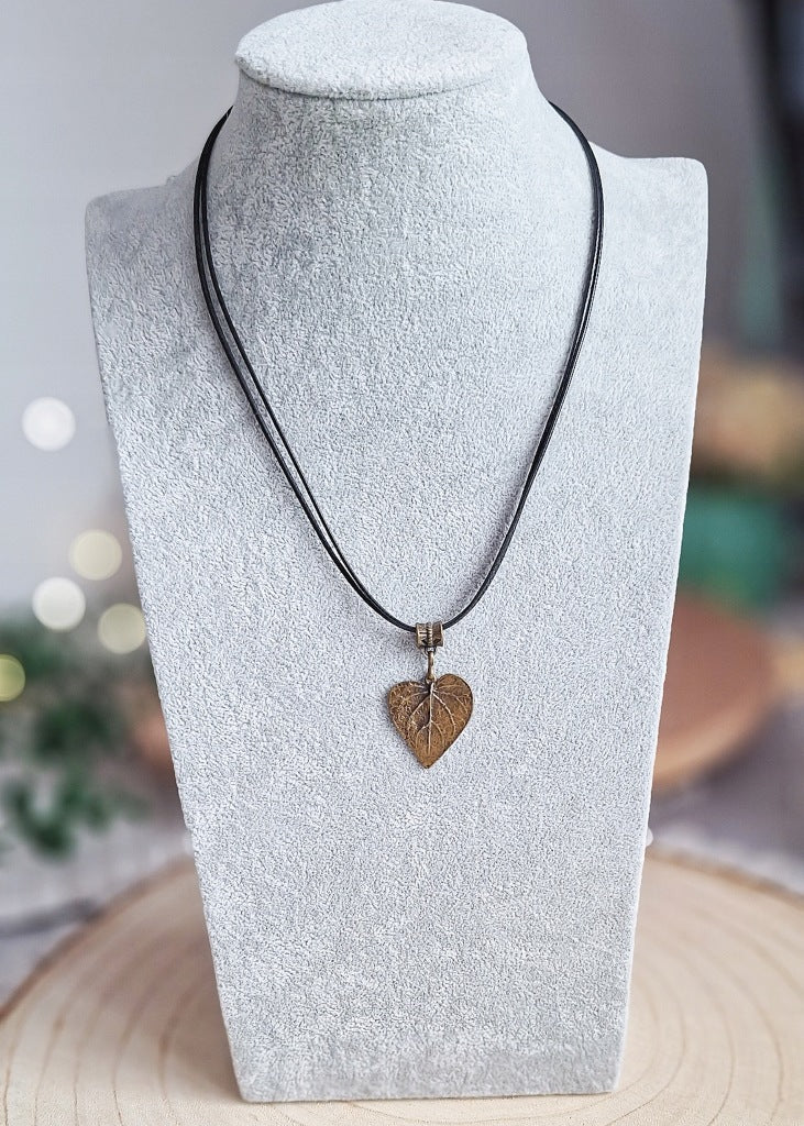 Vintage Leaf Necklace, Bronze Pendant, Retro Nature Handmade