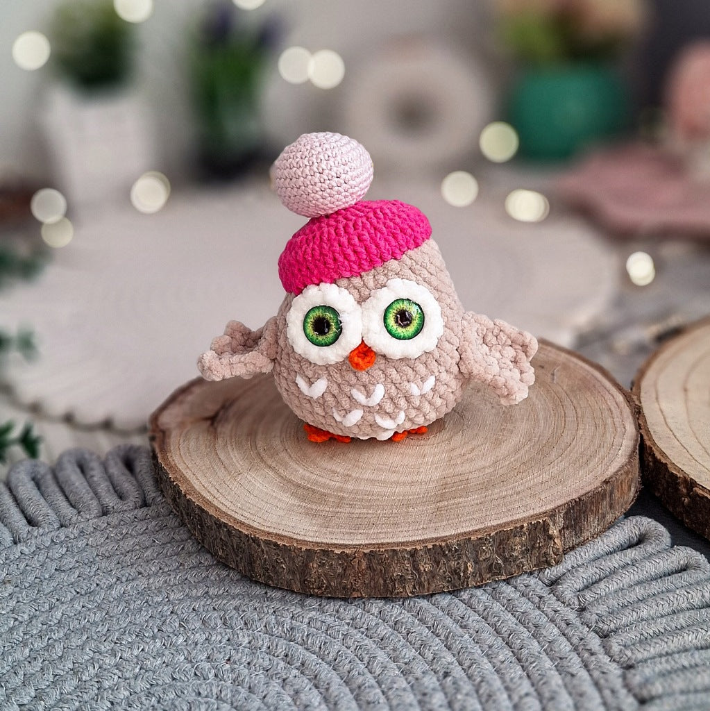 Crochet Owl Plush Toy, Handmade Amigurumi Decoration, 13 cm