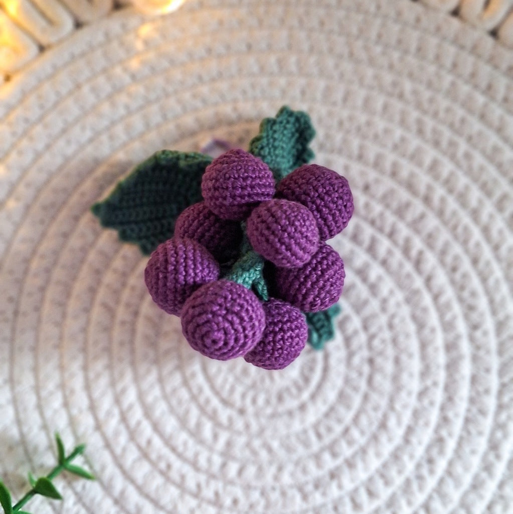 Purple Grapes Keychain, Handmade Crochet, Cotton
