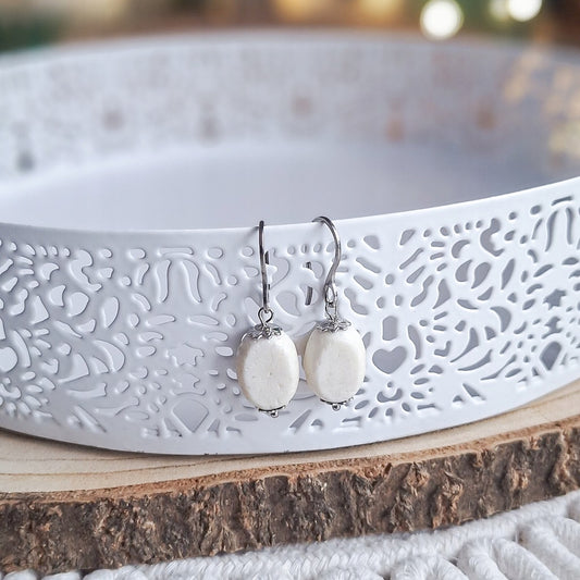 White Coral Earrings, Surgical Steel, Elegant, Minimalist