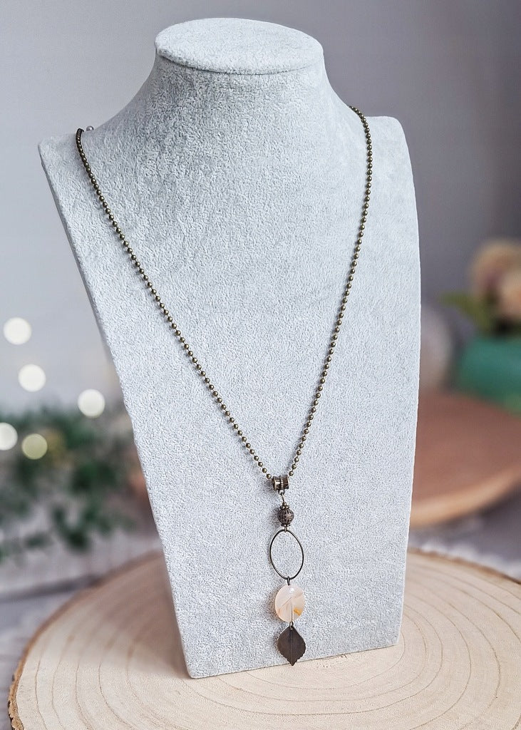 Vintage Carnelian and Leaf Necklace, Handmade, 55 cm