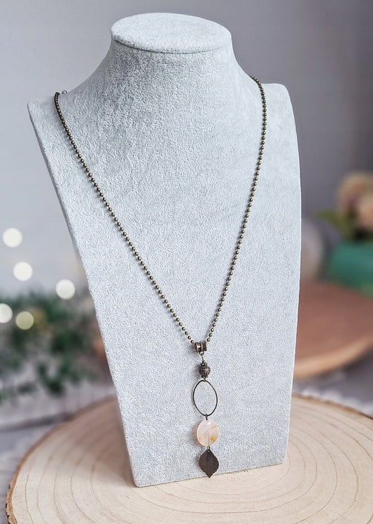 Vintage Carnelian and Leaf Necklace, Handmade, 55 cm