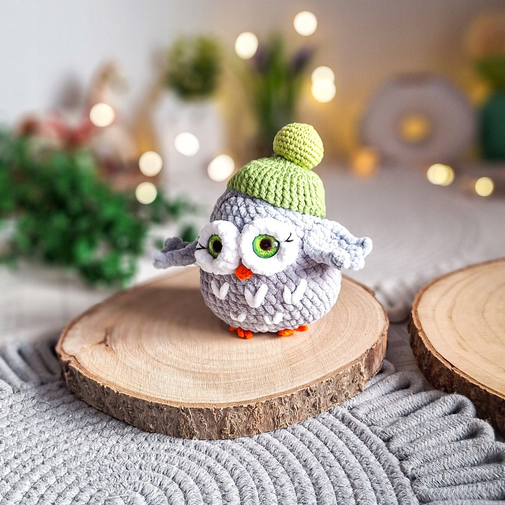 Set of 2 Handmade Crochet Owls in Hats, Plush Toys