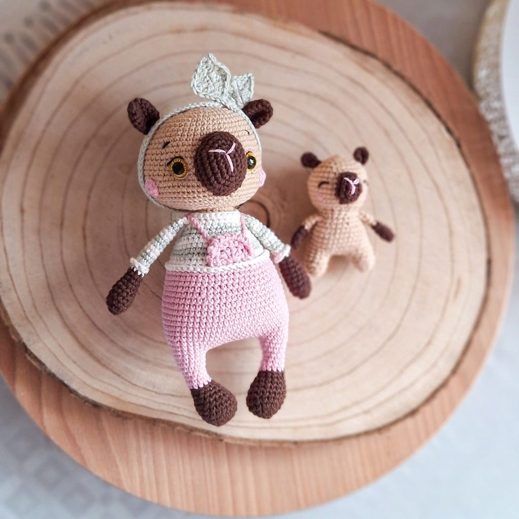 Capybara and Baby Set, Handmade Toys, 19 cm and 8 cm, Gift