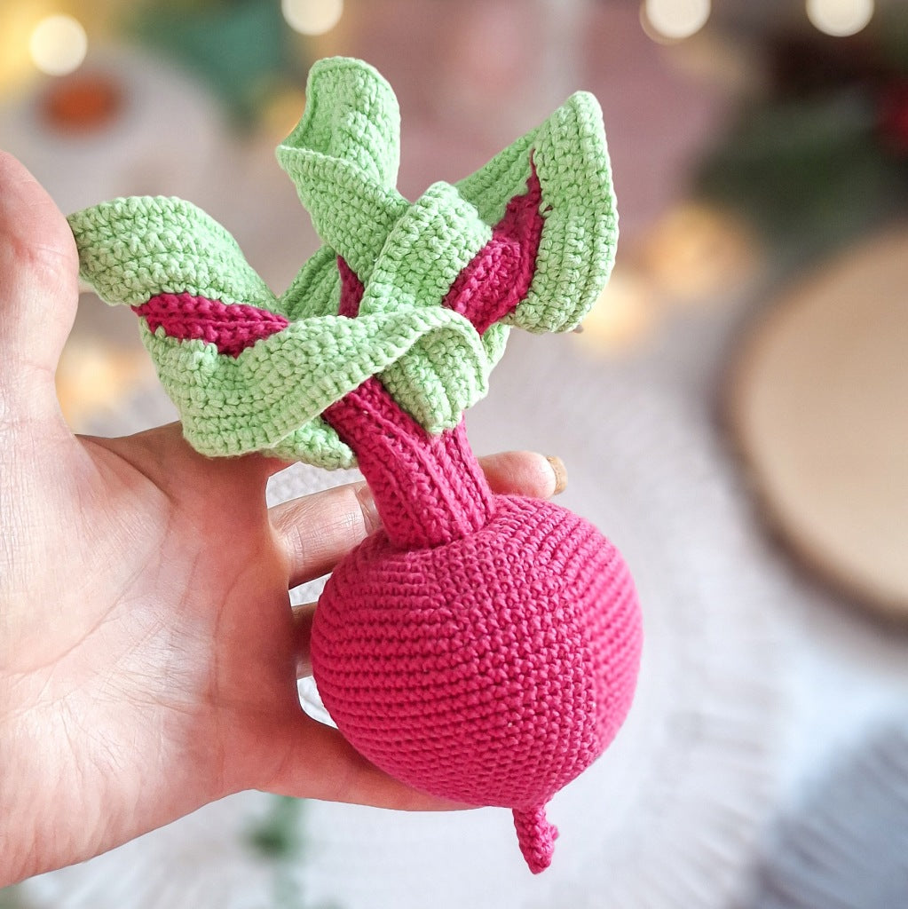 Handmade Crochet Beet, Montessori Toy with Detachable Top, 22 cm