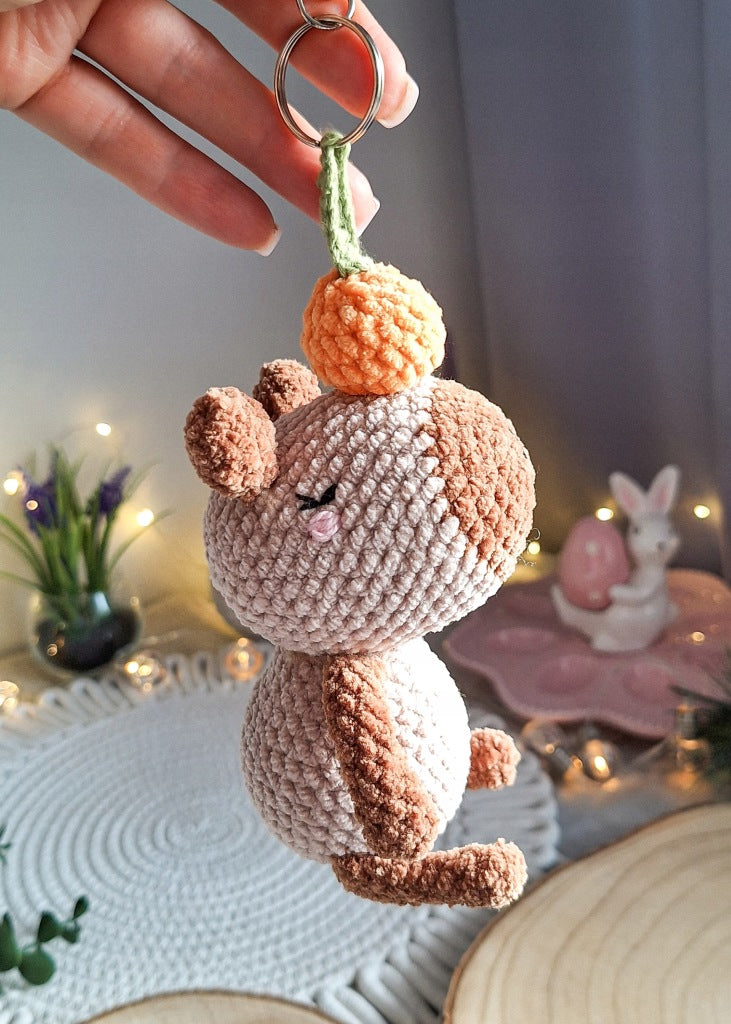 Capybara Keychain, Handmade Plush Yarn Amigurumi Kawaii