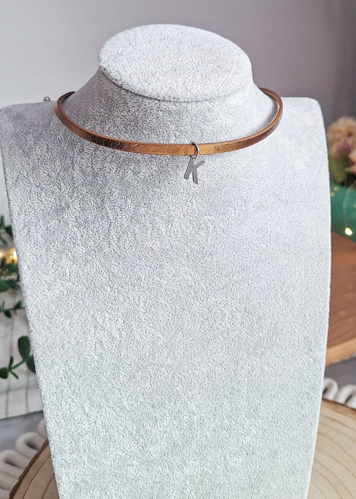 Letter K Choker, Personalized Necklace, Eco-Leather, Surgical Steel