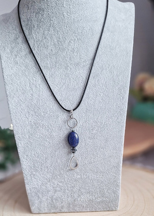 Lapis Lazuli and Hematite Necklace, Stainless Steel, Handmade
