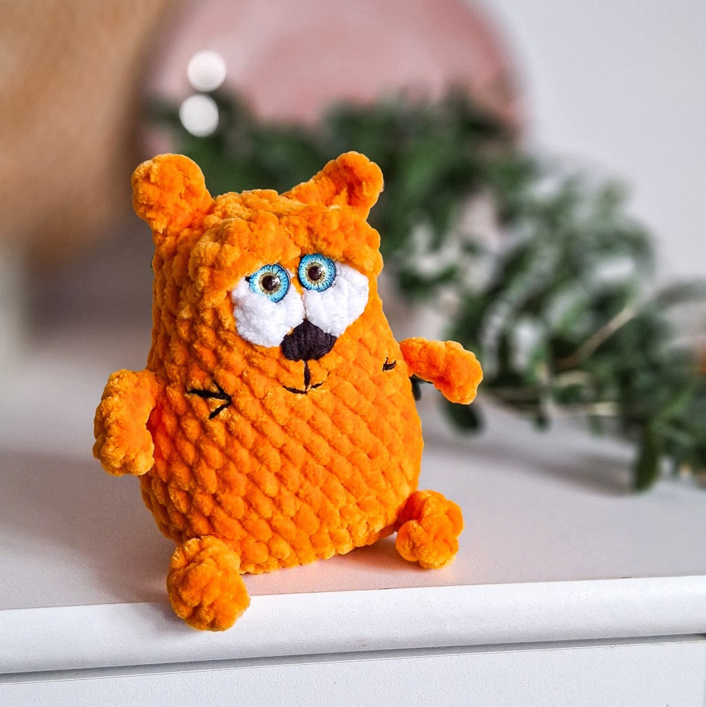 Orange Cat Plush Keychain, Handmade Crochet, 18 cm, Gift