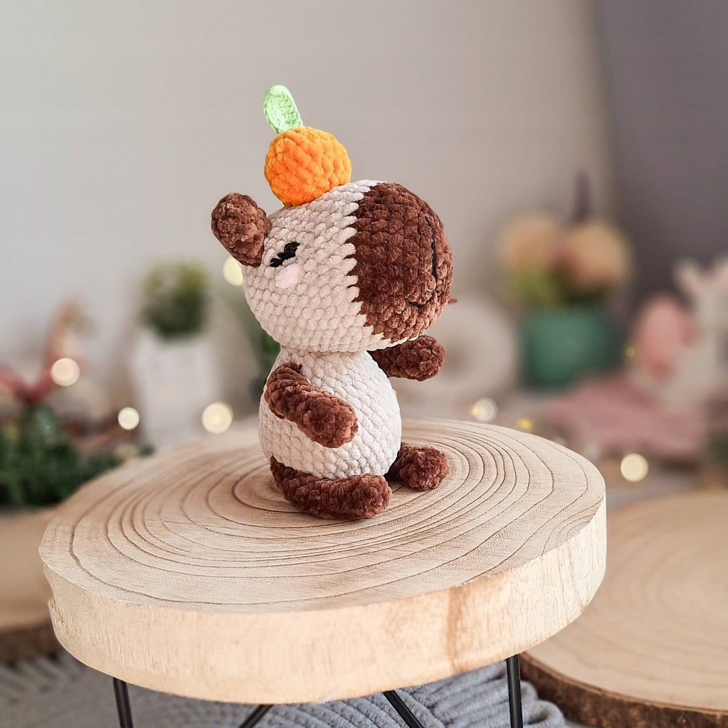 Handmade Crochet Capybara with Tangerine, 18 cm, Plush Cuddly Toy