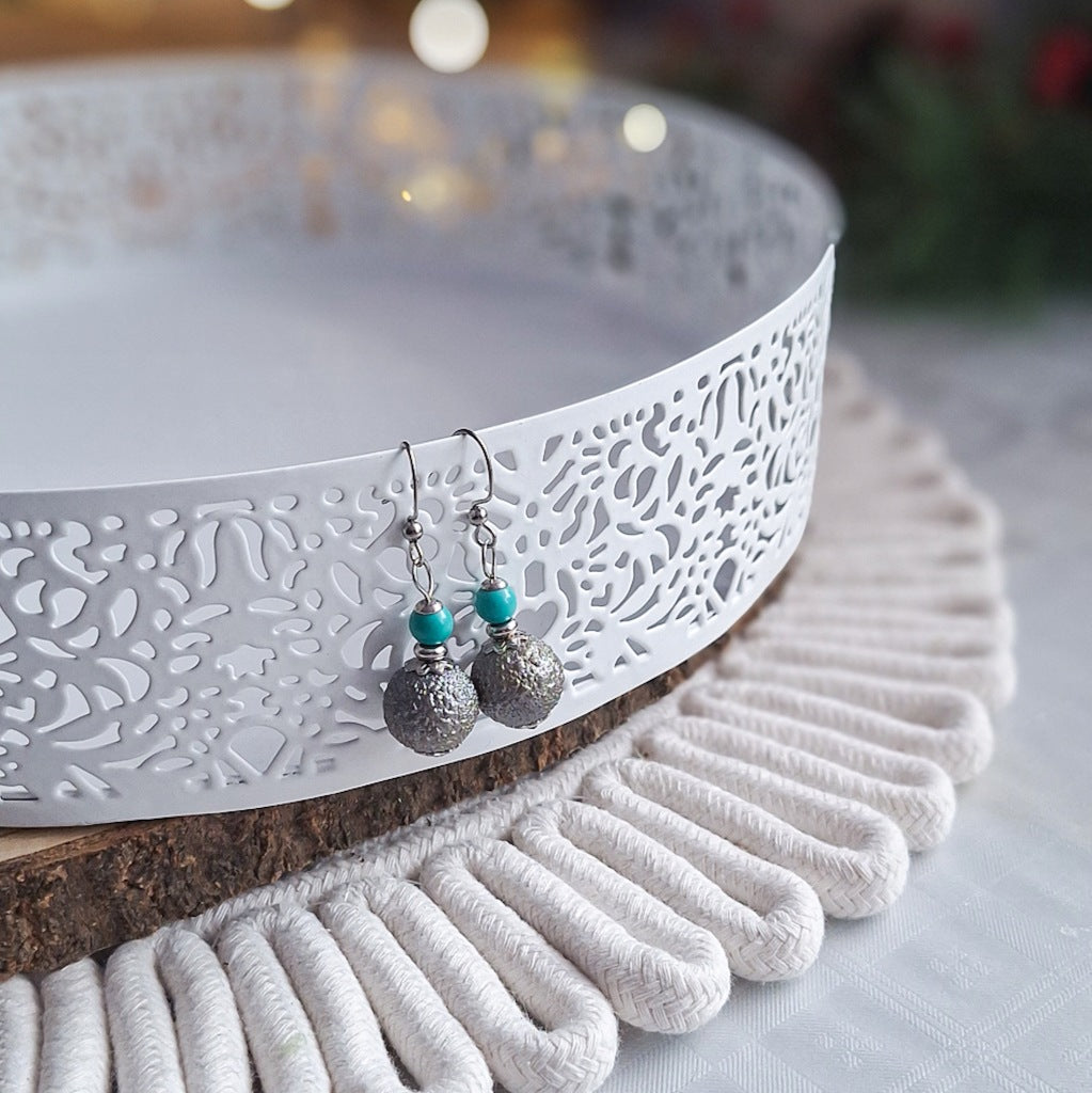 Turquoise Howlite and Glass Earrings, Surgical Steel, Dangle
