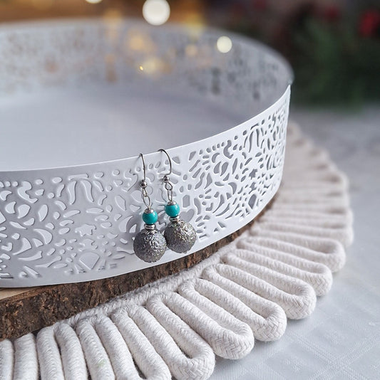 Turquoise Howlite and Glass Earrings, Surgical Steel, Dangle
