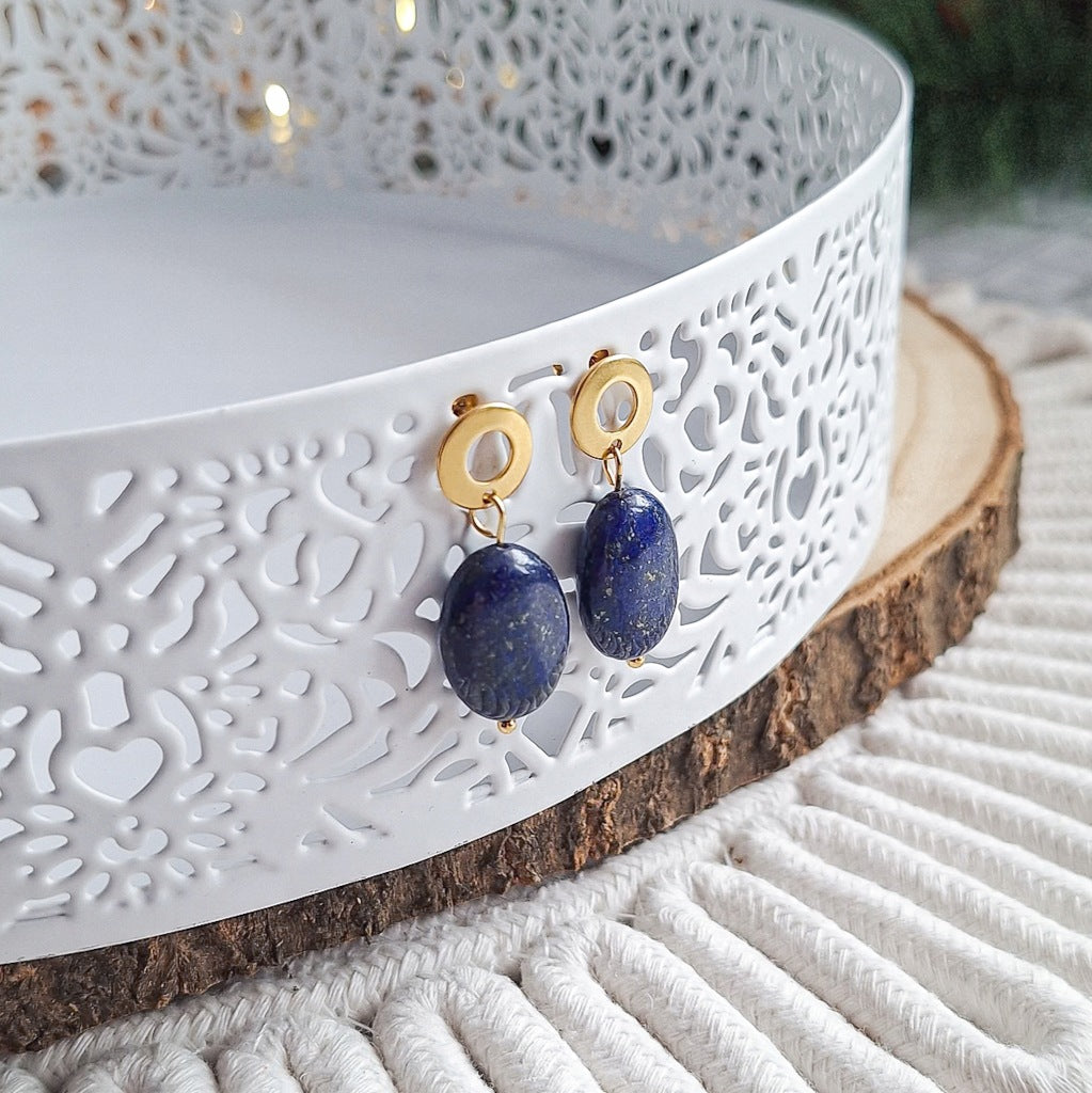 Lapis Lazuli Gold Earrings, Minimalist, Elegant Gift