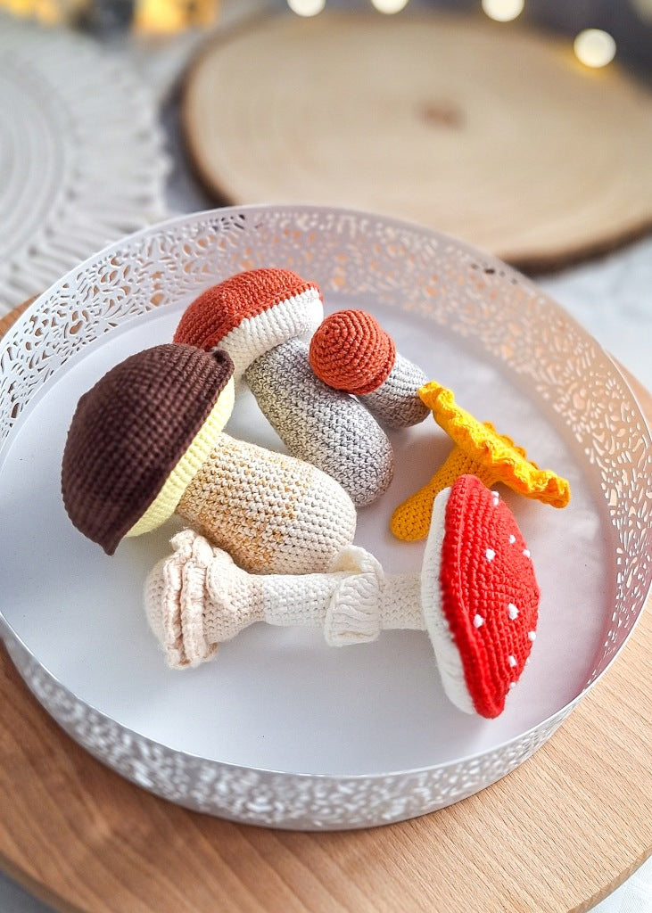 Crochet Mushroom Set, 5 pcs – Montessori, Handmade