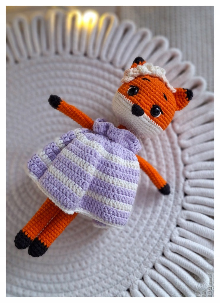 Fox Doll in a Dress, Handmade, 22 cm, Crochet Toy