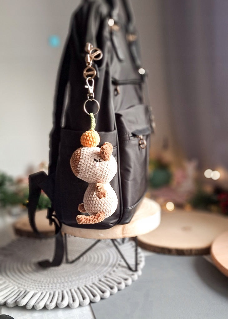 Capybara Keychain, Handmade Plush Yarn Amigurumi Kawaii