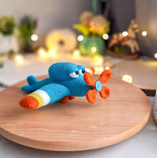 Crochet Airplane Plush Toy, 23 cm, Handmade Gift for a Boy