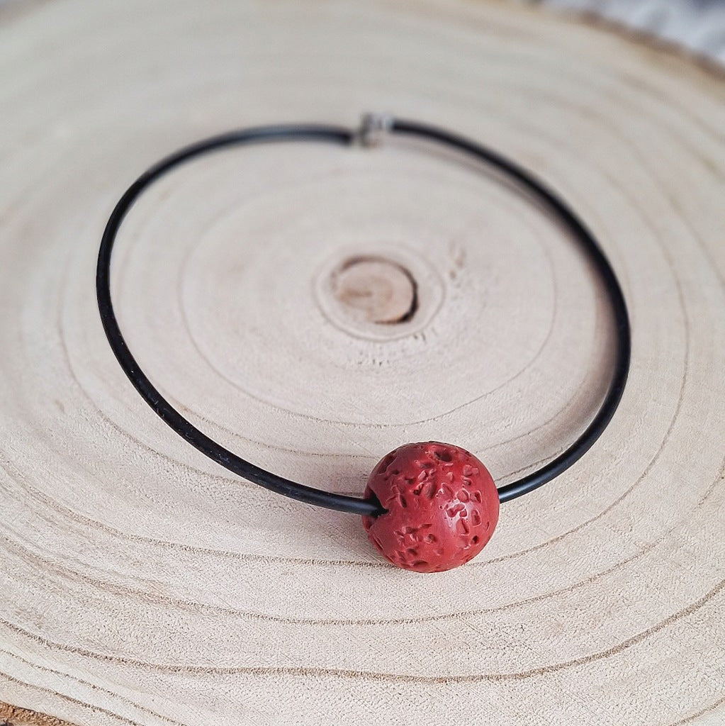 Red Murano Glass Ball Choker, Memory Wire Necklace, Elegant