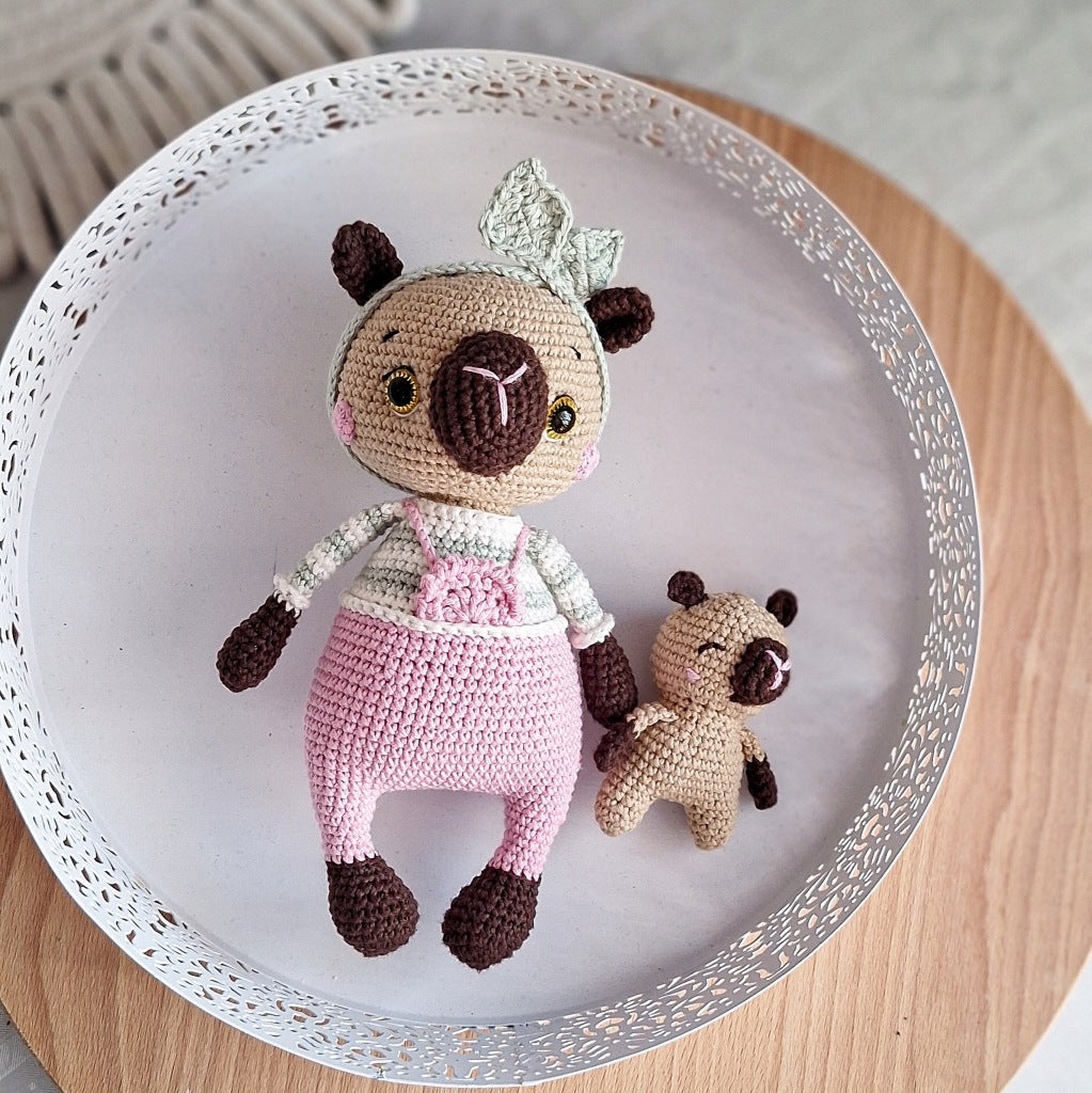 Capybara and Baby Set, Handmade Toys, 19 cm and 8 cm, Gift