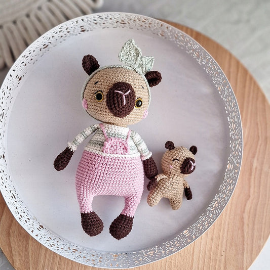 Capybara and Baby Set, Handmade Toys, 19 cm and 8 cm, Gift