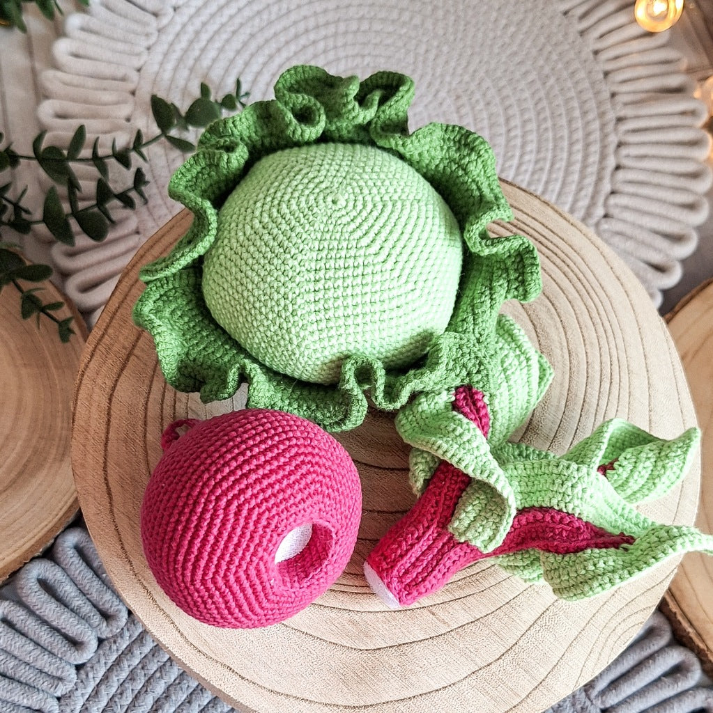 Montessori Set: Crochet Cabbage and Beet with Detachable Top, Handmade