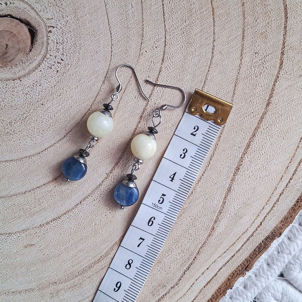 Kyanite, Morganite and Hematite Earrings, Natural Stones, 5.5 cm