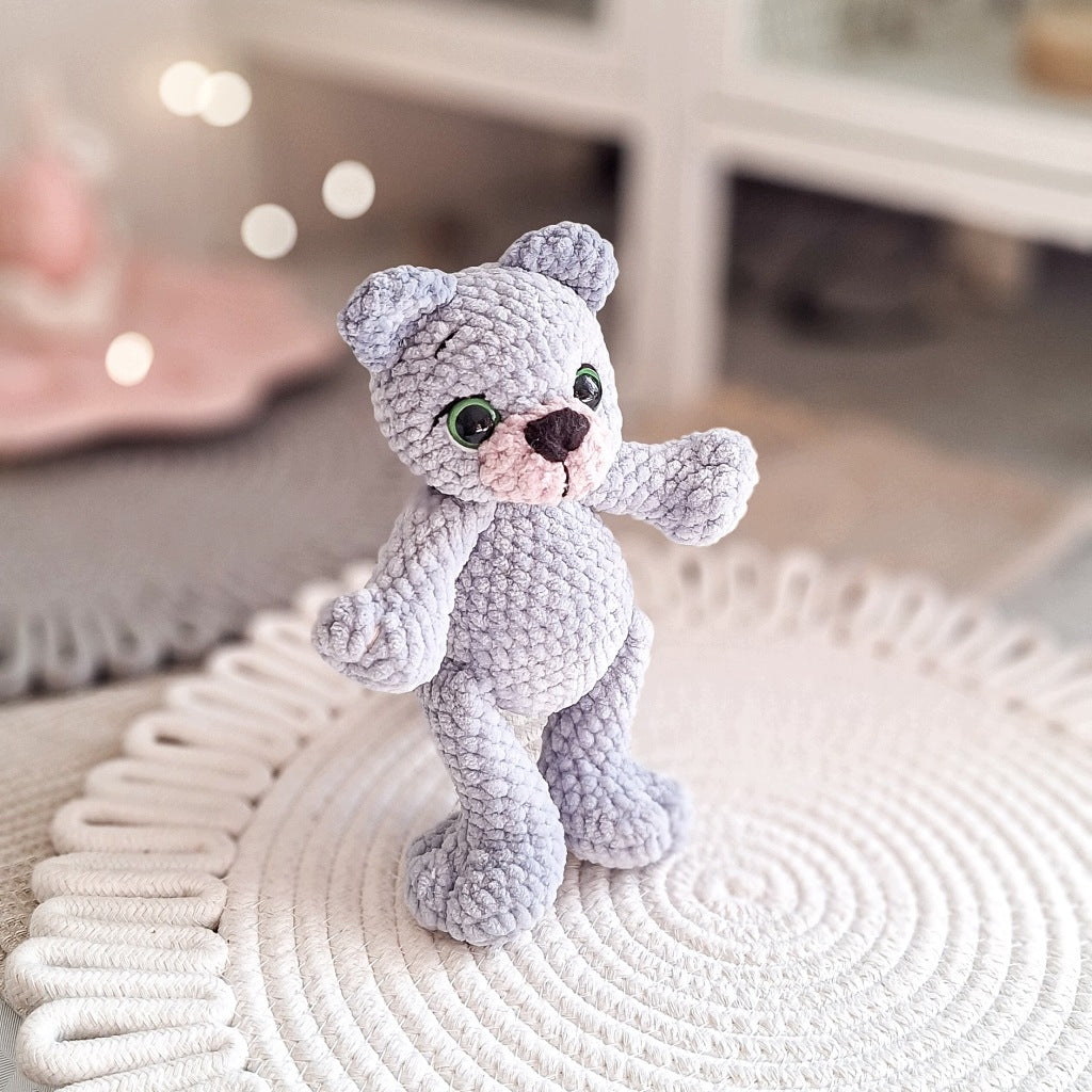 Grey Kitten Plush Toy, Handmade Amigurumi, 18 cm