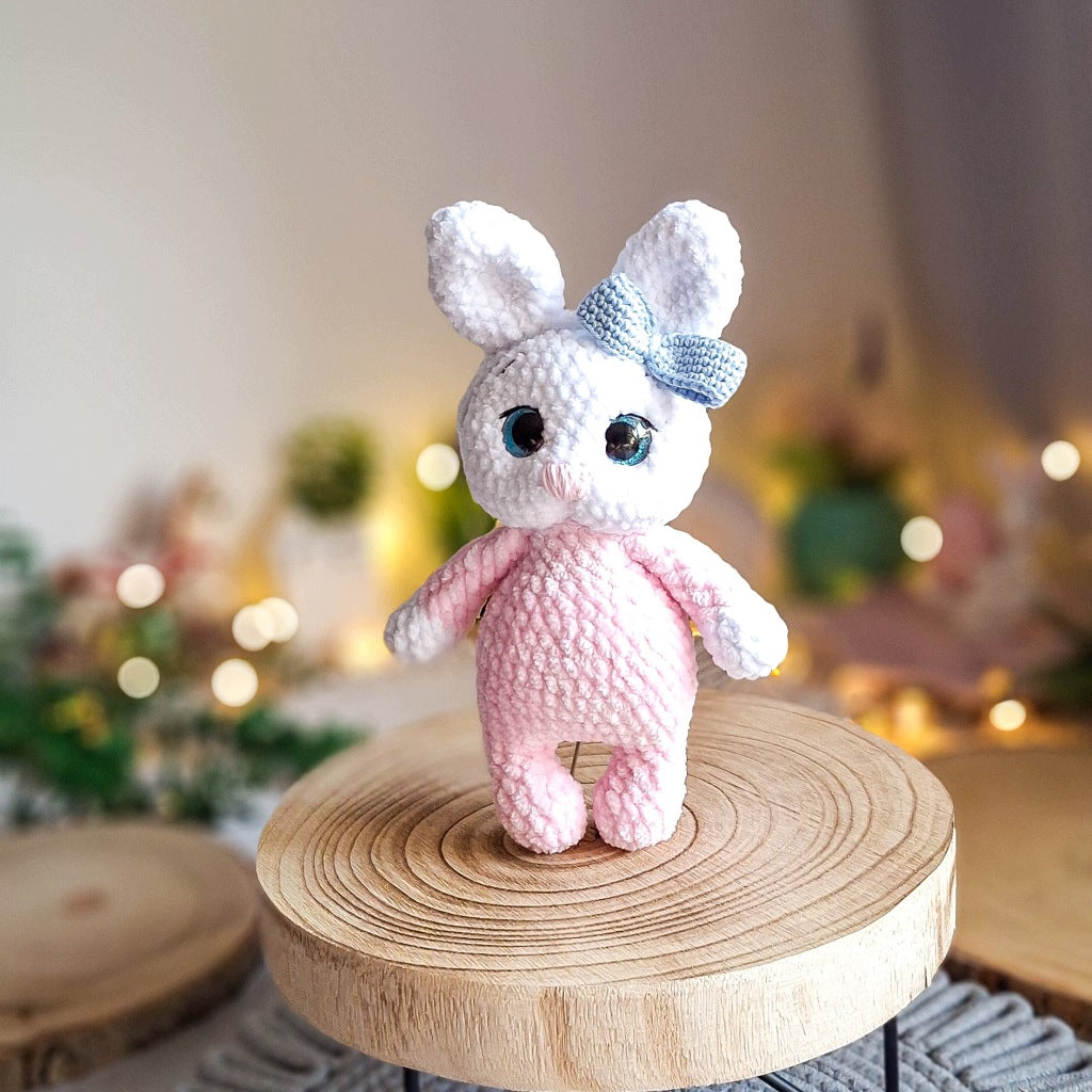 Bunny with a Bow Plush Toy, Handmade Amigurumi, 22 cm