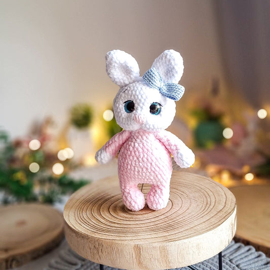 Bunny with a Bow Plush Toy, Handmade Amigurumi, 22 cm