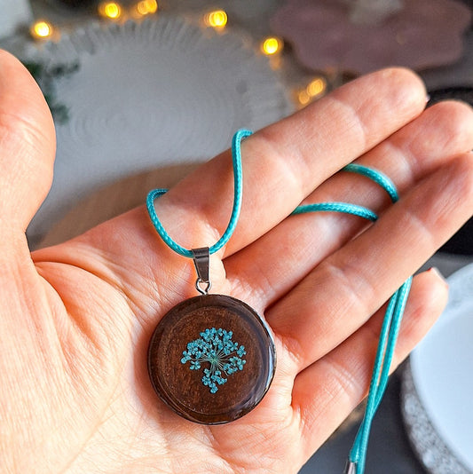 Blue Flower Resin Necklace, Handmade