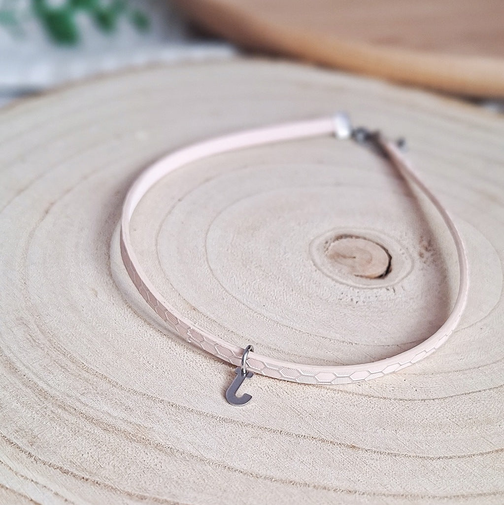 Letter J Choker, Personalized Necklace, Eco-Leather, Surgical Steel