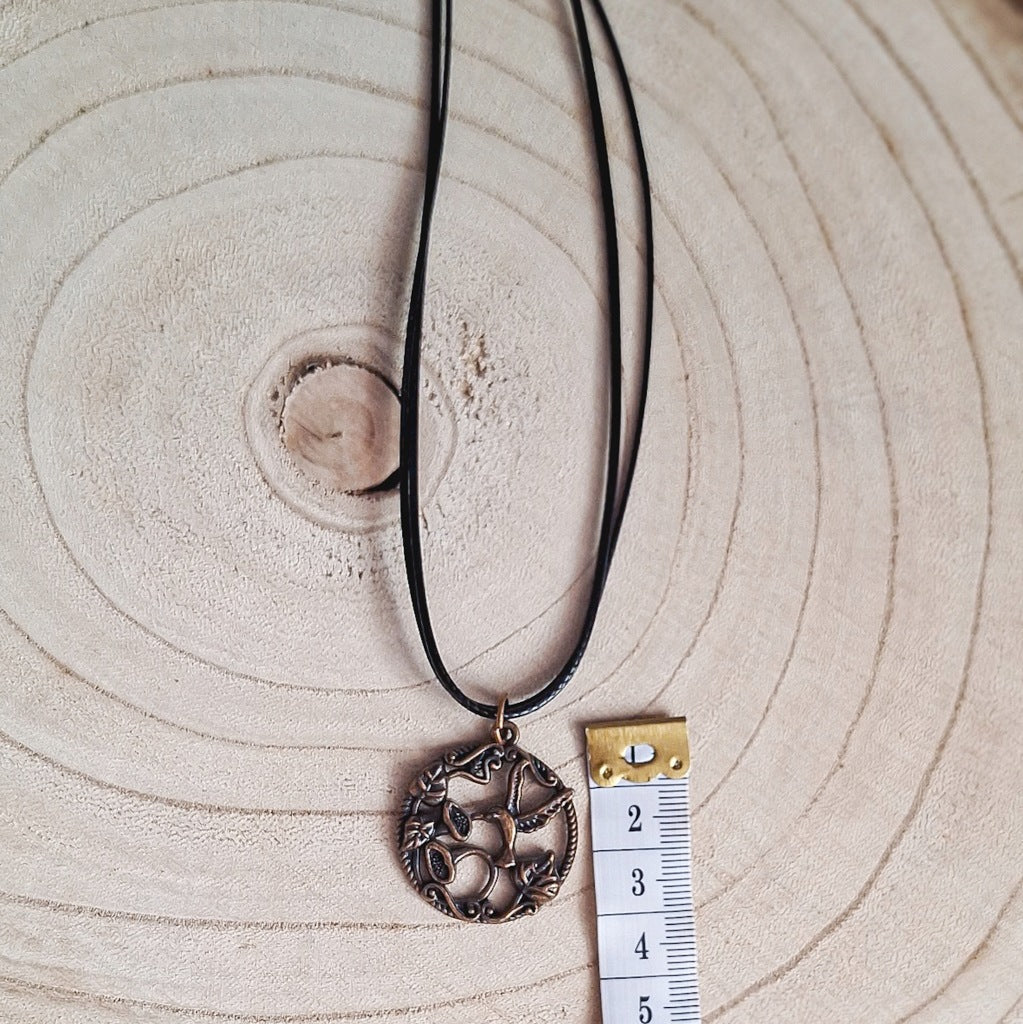 Bird on a Tree Necklace, Vintage Pendant on a Cord, Retro Style