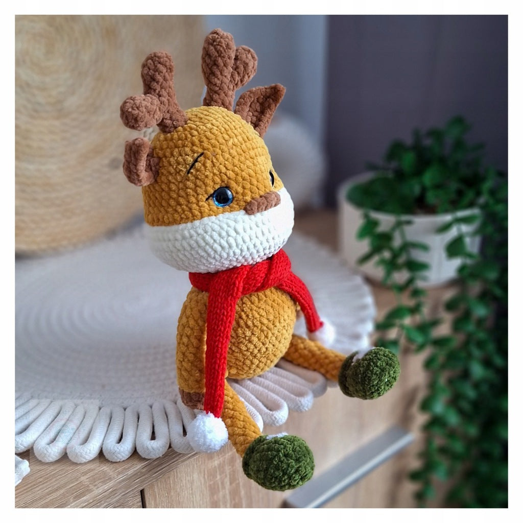 Crochet Reindeer, 31 cm, Handmade Amigurumi Toy with a Scarf