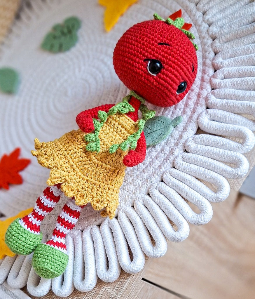 Crochet Tomato Doll, 23 cm, in a Dress, Handmade Toy