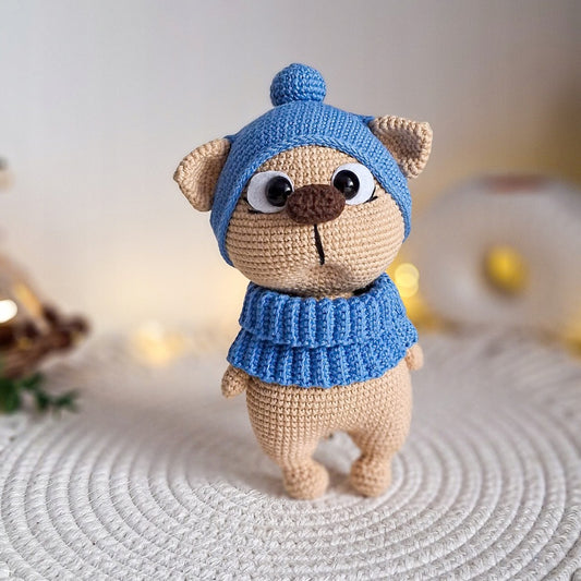 Crochet Cat Plush Toy, 20 cm, Handmade, Removable Hat and Chimney