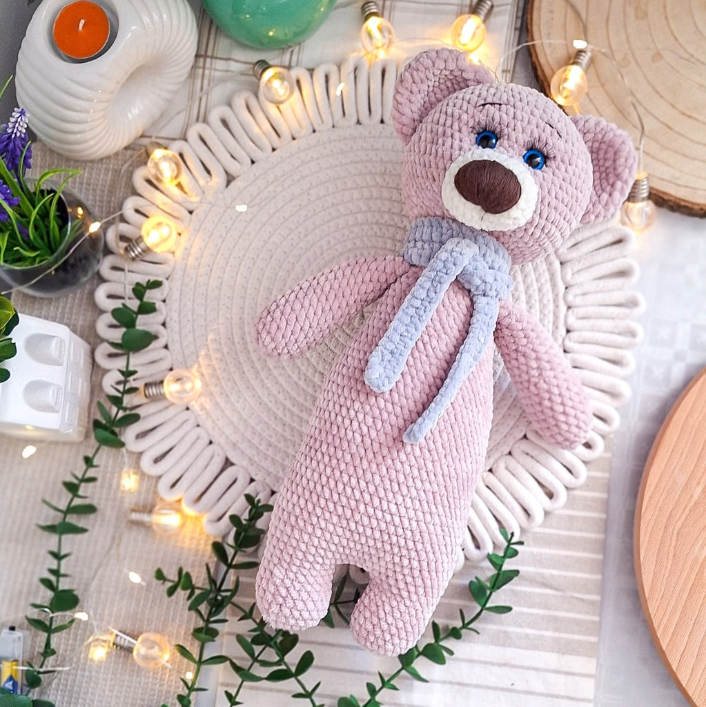 Large Pink Plush Teddy Bear, 42 cm, Handmade Toy with a Scarf