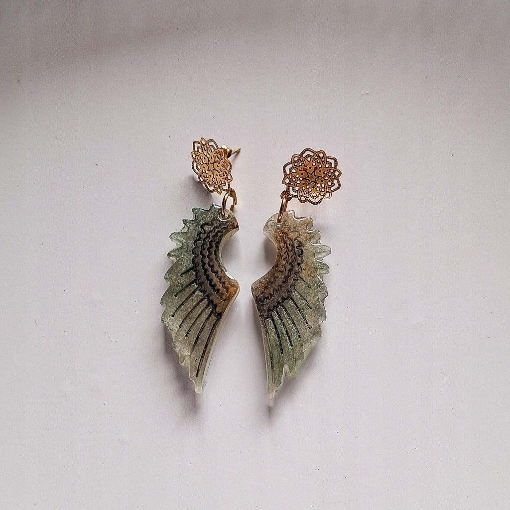 Angel Wings Earrings, Epoxy Resin, Surgical Steel