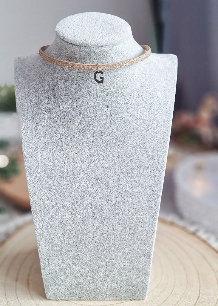 Letter G Choker, Personalized Necklace, Eco-Leather, Surgical Steel