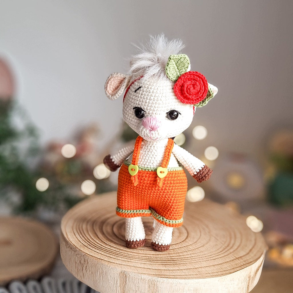 Handmade Crochet Goat with Removable Outfit, 21 cm, Gift