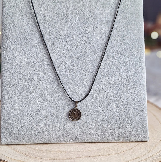 Vintage Clock Necklace, Retro Bronze Pendant on a Cord, 50 cm