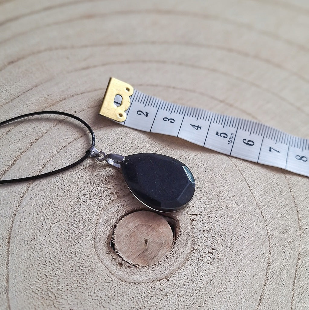Black Oval Epoxy Resin Necklace, Handmade, 38 cm