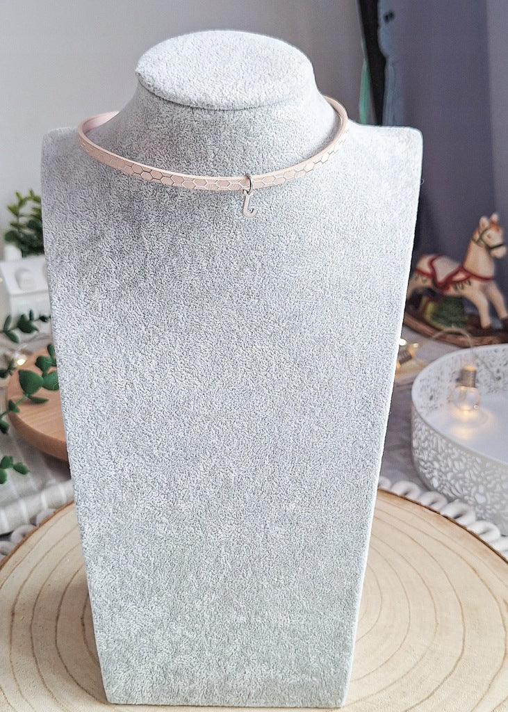 Letter J Choker, Personalized Necklace, Eco-Leather, Surgical Steel