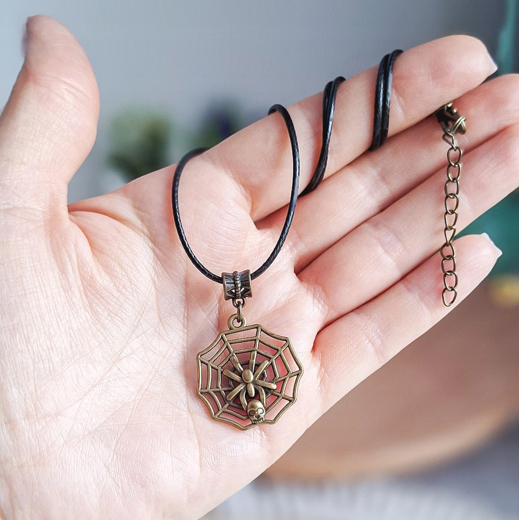 Spider in a Web Pendant, Vintage Retro Necklace, Halloween