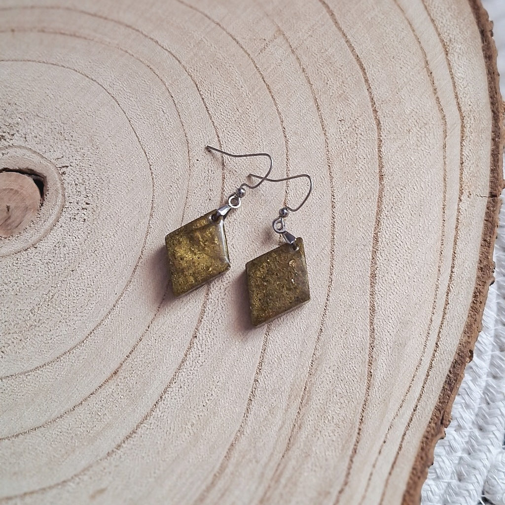 Epoxy Resin Rhombus Earrings, 5 cm, Handmade, Surgical Steel
