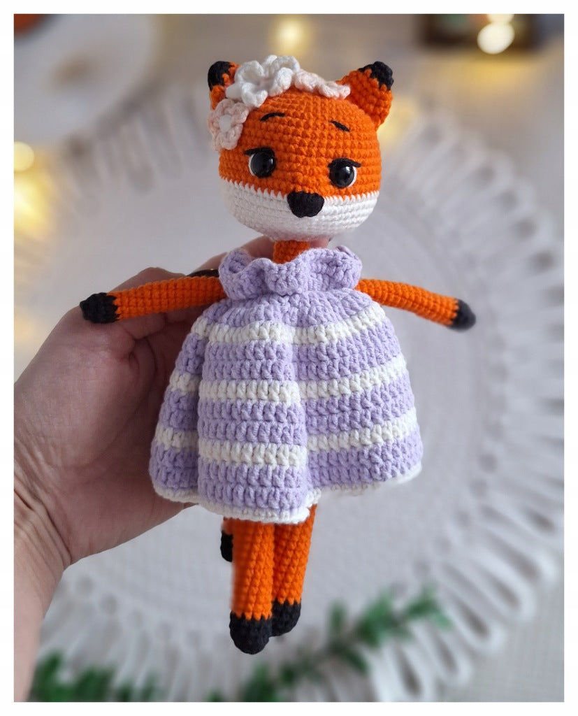 Fox Doll in a Dress, Handmade, 22 cm, Crochet Toy